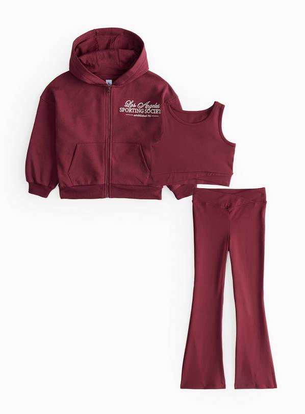Burgundy Oversized Zip-Through Hoodie 3 Piece Set 10 years